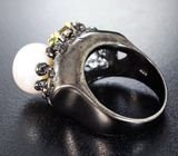 Серебряное кольцо с жемчужиной, турмалином, цитринами и перидотами