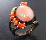 Серебряное кольцо с солнечным камнем и карнелианом