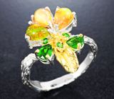 Серебряное кольцо с кристаллическими эфиопскими опалами и диопсидами Серебро 925