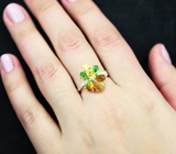 Серебряное кольцо с кристаллическими эфиопскими опалами и диопсидами Серебро 925