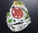 Серебряное кольцо с карнелианом, диопсидами, перидотом и цитрином