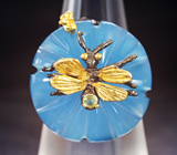 Серебряное кольцо с резным халцедоном и перидотом Серебро 925