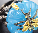 Серебряное кольцо с резным халцедоном и перидотом Серебро 925