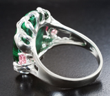 Серебряное кольцо с малахитом и розовыми турмалинами Серебро 925