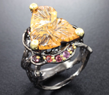 Серебряное кольцо с резным цитрином 9+ карат и родолитами Серебро 925