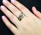 Серебряное кольцо с зеленым турмалином и аметистами Серебро 925