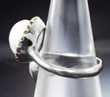Серебряное кольцо с жемчугом 14,28 карата и синими сапфирами Серебро 925