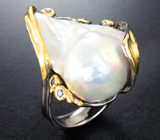Серебряное кольцо с жемчужиной барокко 27,62 карата и синими сапфирами Серебро 925