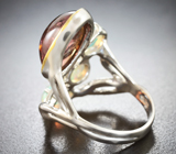 Серебряное кольцо с кабошоном розового турмалина 9,11 карата, золотистым сапфиром и эфиопскими опалами Серебро 925