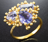 Золотое кольцо с яркими танзанитами отличной чистоты 5,48 карата Золото