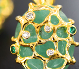 Золотые серьги с уральскими зелеными бериллами 15,08 карата, изумрудами и бриллиантами
