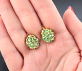 Золотые серьги с уральскими зелеными бериллами 15,08 карата, изумрудами и бриллиантами