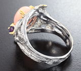 Серебряное кольцо с перуанским розовым опалом и аметистами Серебро 925