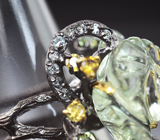 Серебряное кольцо с резным 21+ карат и ограненными зелеными аметистами, голубыми топазами, зеленым и желтыми турмалинами Серебро 925