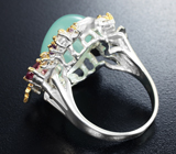 Серебряное кольцо с халцедоном, турмалином, аметистами и бесцветным топазом Серебро 925