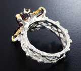 Серебряное кольцо с резными и ограненными родолитами гранатами Серебро 925