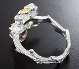 Серебряное кольцо cо звездчатым рубином, розовым и желтым турмалинами Серебро 925