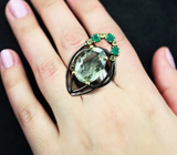 Серебряное кольцо с зеленым аметистом 22+ карат, хризопразом и перидотами Серебро 925
