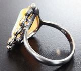 Серебряное кольцо с кристаллическим эфиопским опалом 5,11 карата и золотистыми сапфирами Серебро 925
