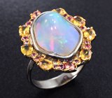 Серебряное кольцо с кристаллическим эфиопским опалом 6,85 карата и сапфирами Серебро 925