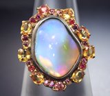 Серебряное кольцо с кристаллическим эфиопским опалом 6,85 карата и сапфирами Серебро 925