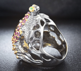 Серебряное кольцо «Черепаха» с цитрином 13,95 карата, родолитами и цаворитами Серебро 925