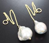 Подвесы для серег из желтого золота 585 пробы с морским жемчугом барокко 50,16 карата