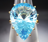 Золотое кольцо с крупным голубым топазом лазерной огранки 22,93 карата Золото