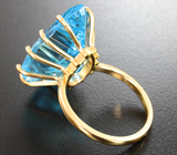 Золотое кольцо с крупным голубым топазом лазерной огранки 22,93 карата Золото