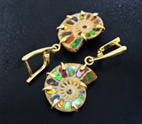 Золотые серьги с аммонитом с мозаикой из аммолита 25,12 карата Золото