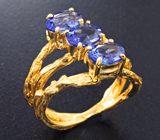 Золотое кольцо с насыщенными танзанитами 2,6 карата Золото