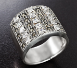 Широкое серебряное кольцо с марказитами Серебро 925