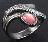 Серебряное кольцо cо звездчатым рубином и голубыми топазами Серебро 925