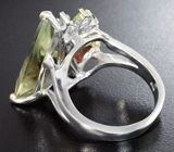 Серебряное кольцо с зеленым аметистом 18+ карат, эфиопским опалом, перидотами, голубыми топазами и цитрином