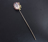 Серебряная булавка с розовым кварцем 14+ карат и родолитами Серебро 925