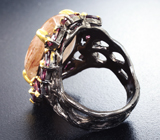 Серебряное кольцо с рутиловым кварцем и родолитами Серебро 925