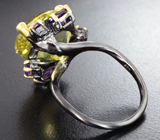 Серебряное кольцо с лимонным цитрином 8+ карат и аметистами Серебро 925