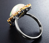 Серебряное кольцо с кристаллическим эфиопским опалом 2,6 карата, аметистами и разноцветными сапфирами Серебро 925