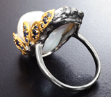 Серебряное кольцо с жемчужиной барокко 33,91 карата и синими сапфирами Серебро 925