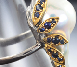 Серебряное кольцо с жемчужиной барокко 33,91 карата и синими сапфирами Серебро 925