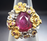 Серебряное кольцо с рубином и розовыми сапфирами Серебро 925