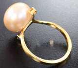 Золотое кольцо с крупной цветной морской жемчужиной 11,08 карата и желтыми сапфирами Золото