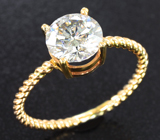 Золотое кольцо с бесцветным муассанитом топовой огранки 1,51 карата