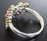 Оригинальное серебряное кольцо с разноцветными турмалинами Серебро 925