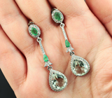 Элегантные серебряные серьги с зелеными аметистами и изумрудами Серебро 925
