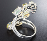 Серебряное кольцо с кристаллическими эфиопскими опалами и разноцветными турмалинами