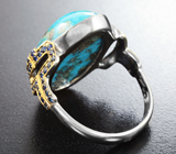 Серебряное кольцо с бирюзой 19,5 карата и синими сапфирами Серебро 925