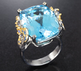 Серебряное кольцо с голубым топазом 24,43 карата, синими и васильковыми сапфирами Серебро 925
