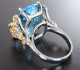 Серебряное кольцо с голубым топазом 24,43 карата, синими и васильковыми сапфирами Серебро 925