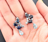 Серебряные серьги с голубыми цирконами и насыщенно-синими сапфирами Серебро 925